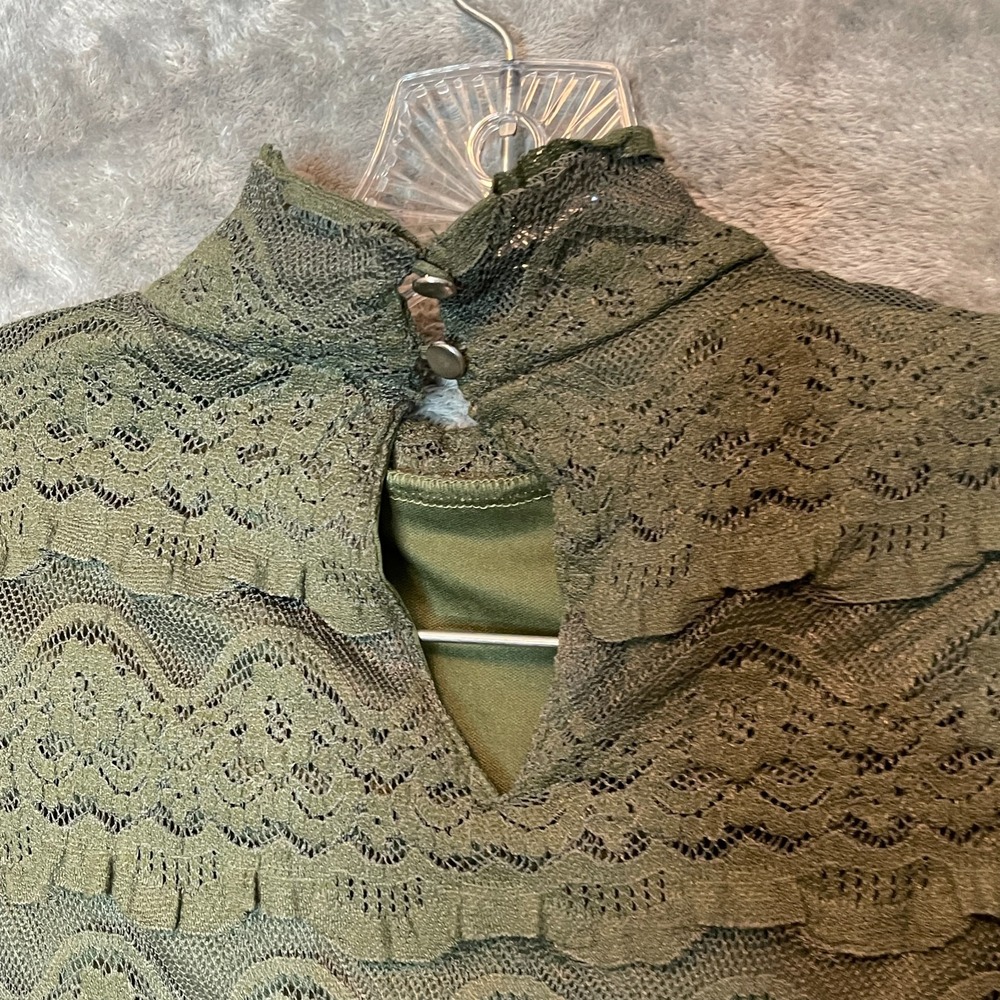 Womens Lace Textured Sheer* Mock Neck Top S Whimsigoth Fairy Grunge Y2K Festival - Picture 7 of 11